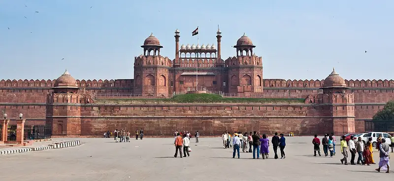 The red sandstone ramparts of the Red Fort, Delhi