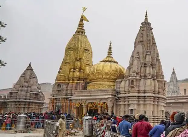 The golden-spired Kashi Vishwanath Temple complex in Varanasi